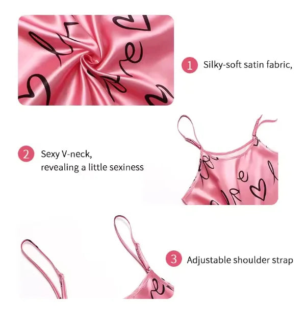Sleepwear Women's Sexy Lingerie Heart Print Nightdress Scoop Neck Criss Cross Back Sleepdress Nightgowns Pajamas Nighties