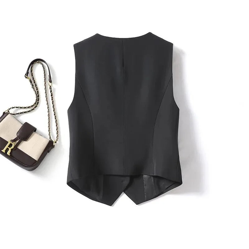 Women's Vest Suit and Vest 2025 Spring Autumn New Slim Fit Outfit Layup for Women's Kam Shoulder Short Sleeveless Blazer Summer