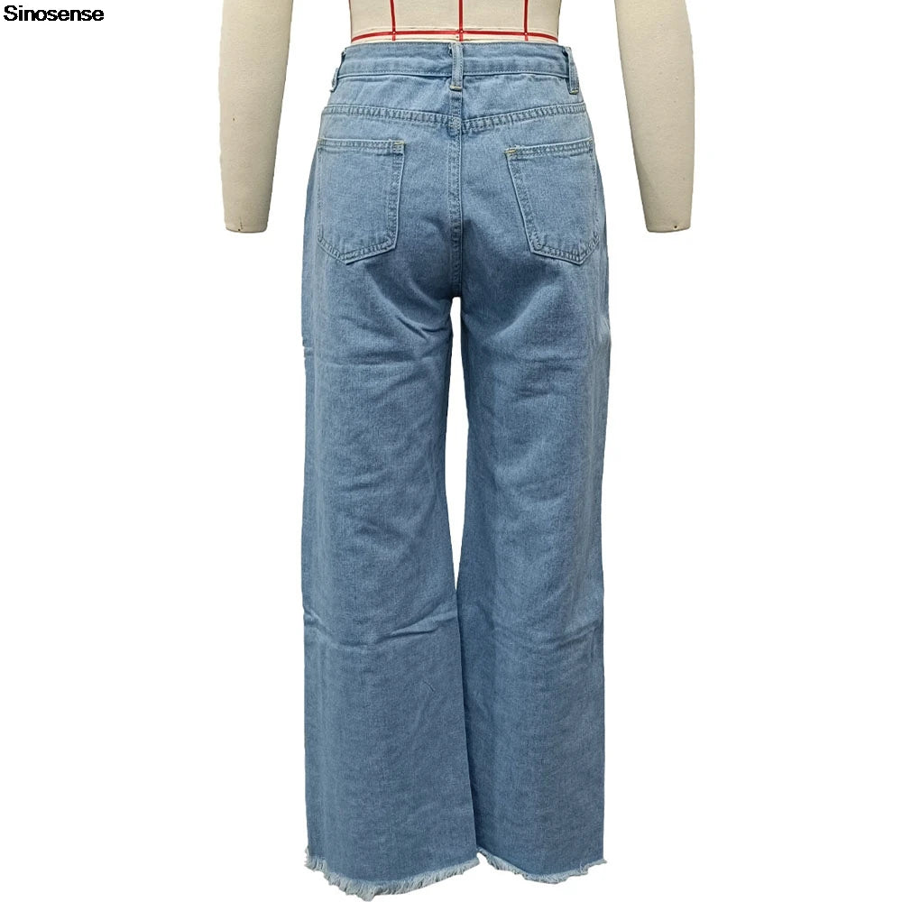 Womens Casual Loose Ripped Denim Pants High Waist Boyfriend Destroyed Distressed Wide Leg Jeans Daily Wear Street Y2K Jeans