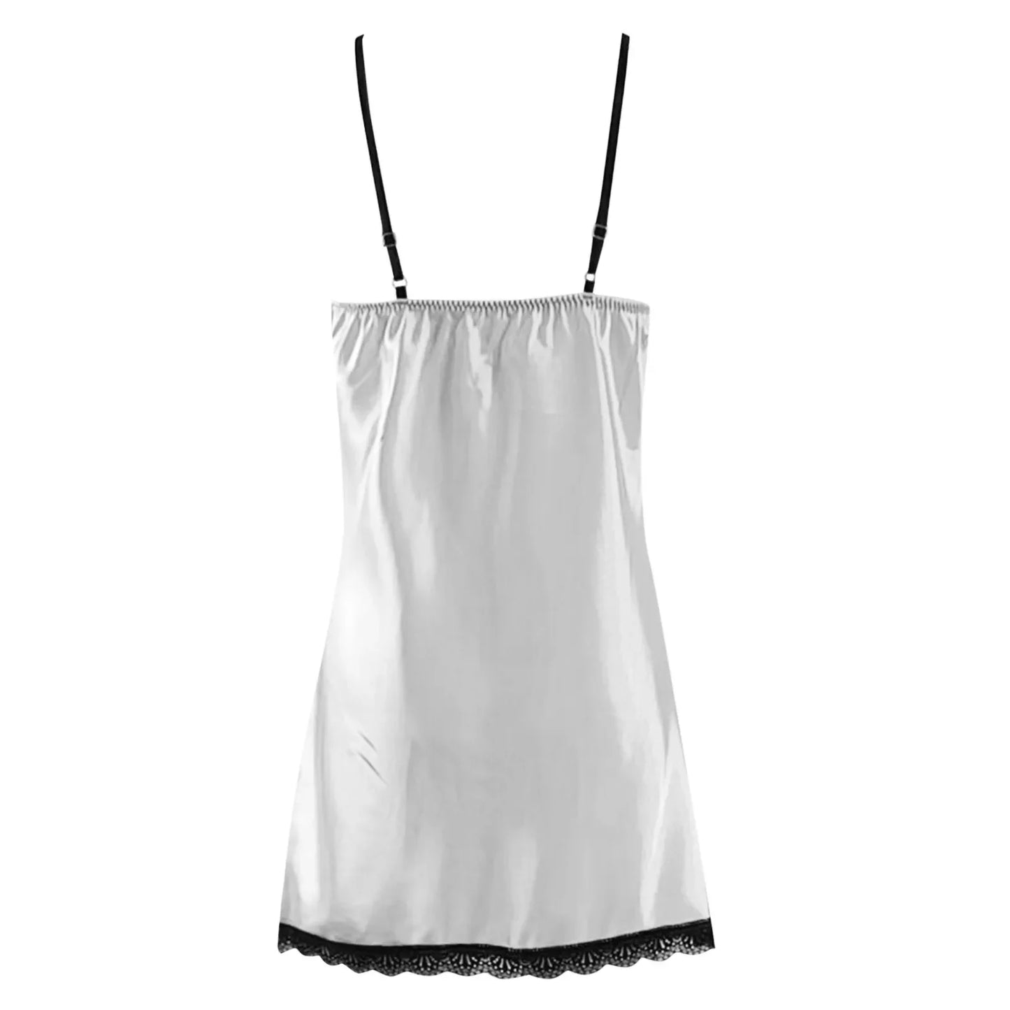 White Sexy Lace V Neck Lingerie Night Dresses Women Satin Silk Sleepwear Strap Sleeveless Night Gown Nightdress Pajamas