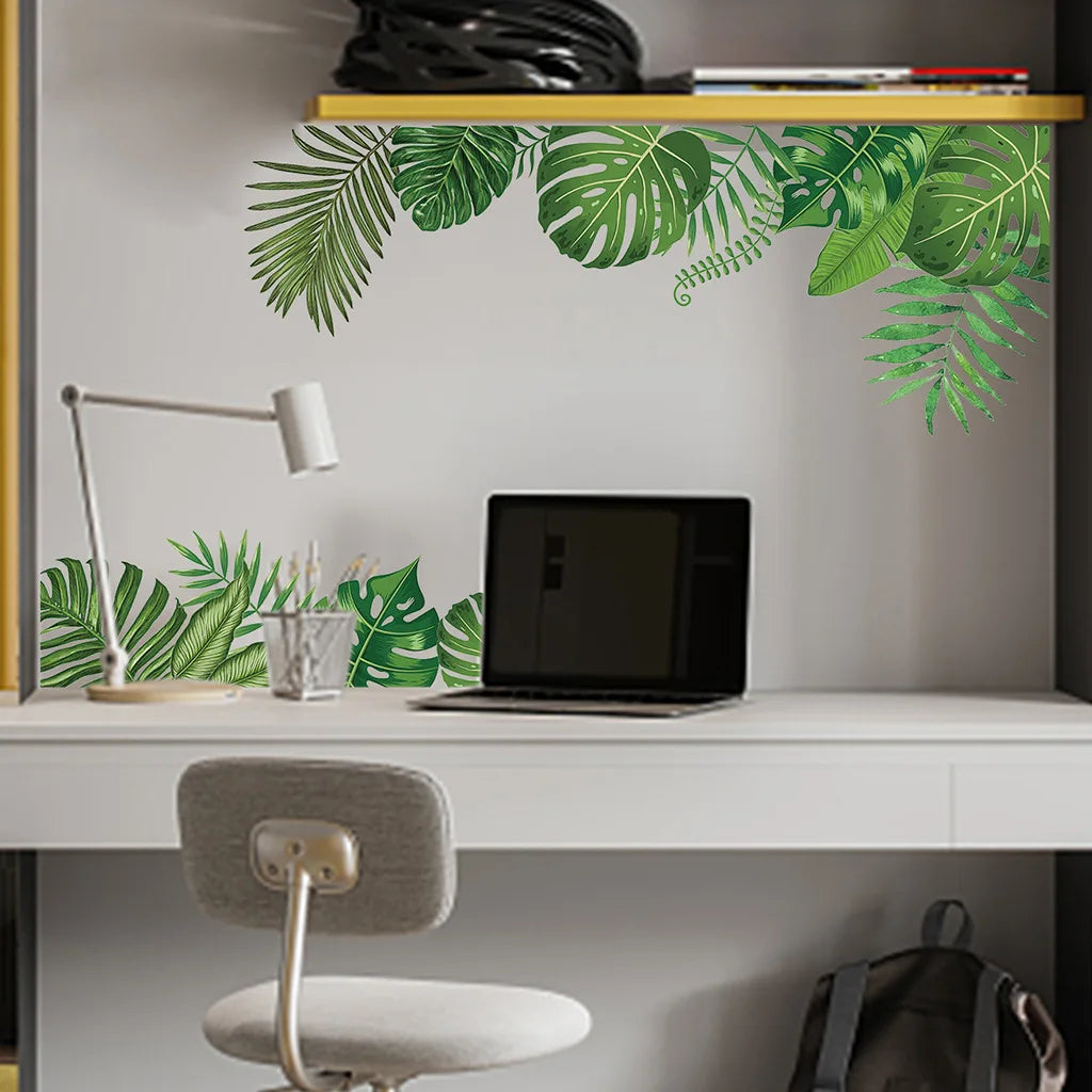 Tropical Plant Leaves Wall Stickers Nordic Rainforest Green Plants Window Decal DIY Mural for Children's Room Home Decoration