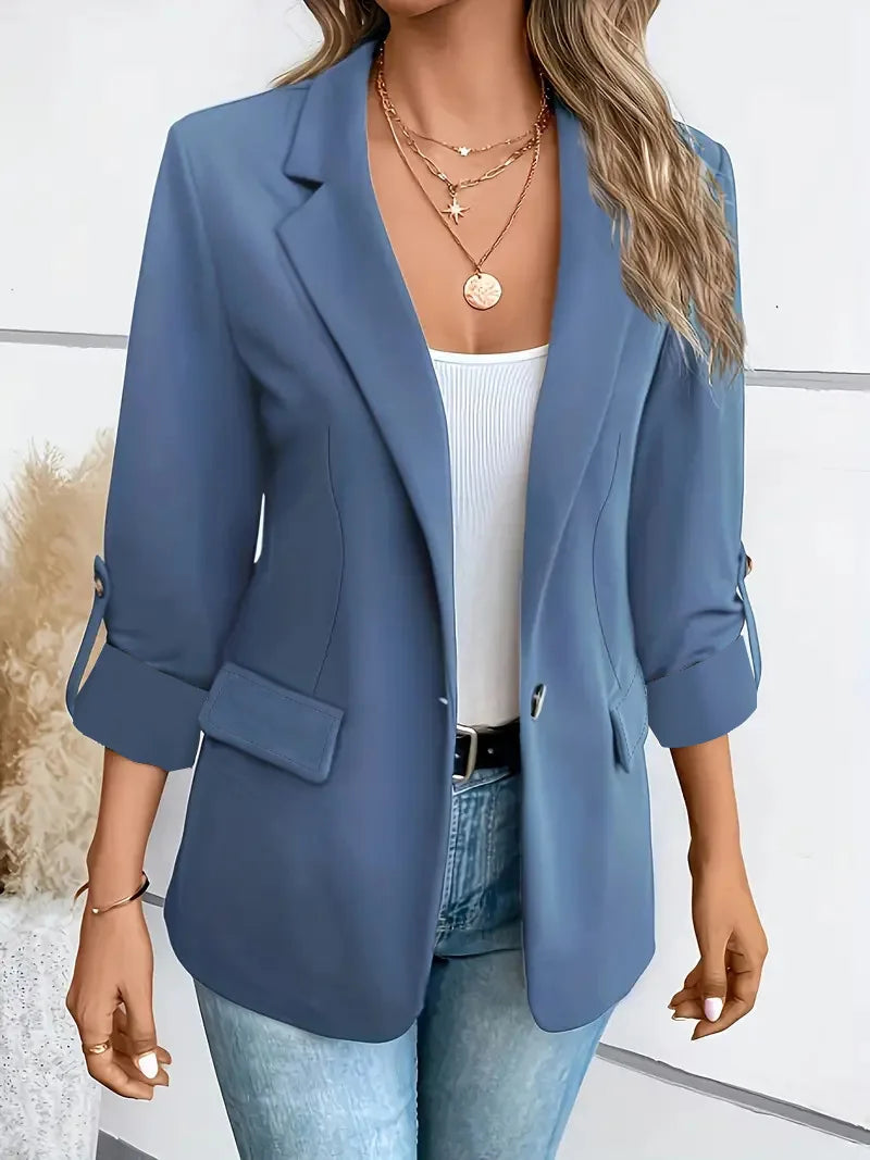 Blazers Long Sleeve Women Suits Blazer Single Button Solid Cardigan Loose Fit Turn Down Collar Pockets Casual 2025 Summer