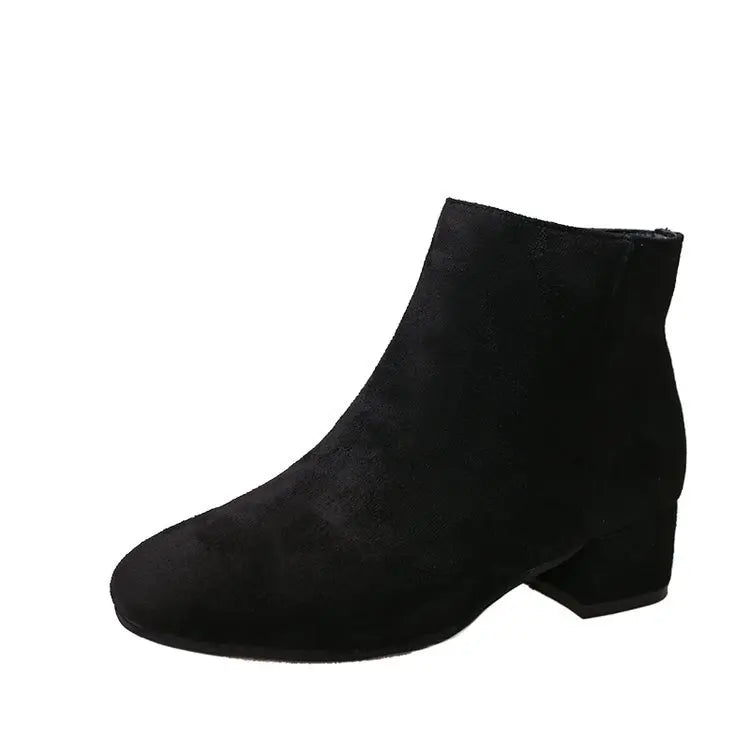 Women Suede Ankle Boots Chunky Heels Autumn New Fashion Mid-heel Shoes Women Trend Snow Boots Elegant Walking Goth Botas Mujer