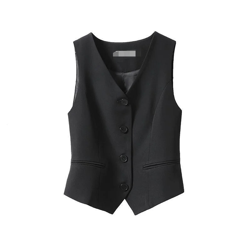 Women's Vest Suit and Vest 2025 Spring Autumn New Slim Fit Outfit Layup for Women's Kam Shoulder Short Sleeveless Blazer Summer