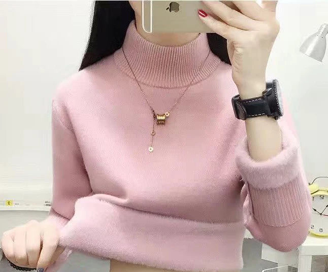 Winter Thicken Half Turtleneck Sweater Women Pulls Oversized 4xl Sueter Warm Knit Tops Velvet Lined Slim Soft Knitwears Pullover