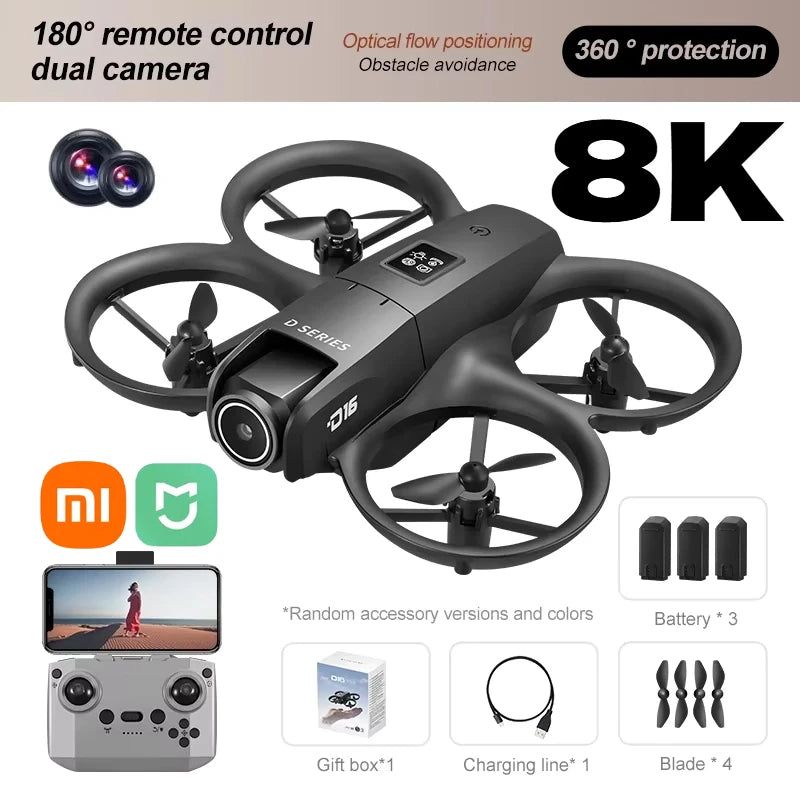 Xiaomi D16 Drone HD Dual Camera 8K Profesional Aerial 3 Battery Brushless Motor Optical Flow GPS Positioning Avoidance Drone TOP