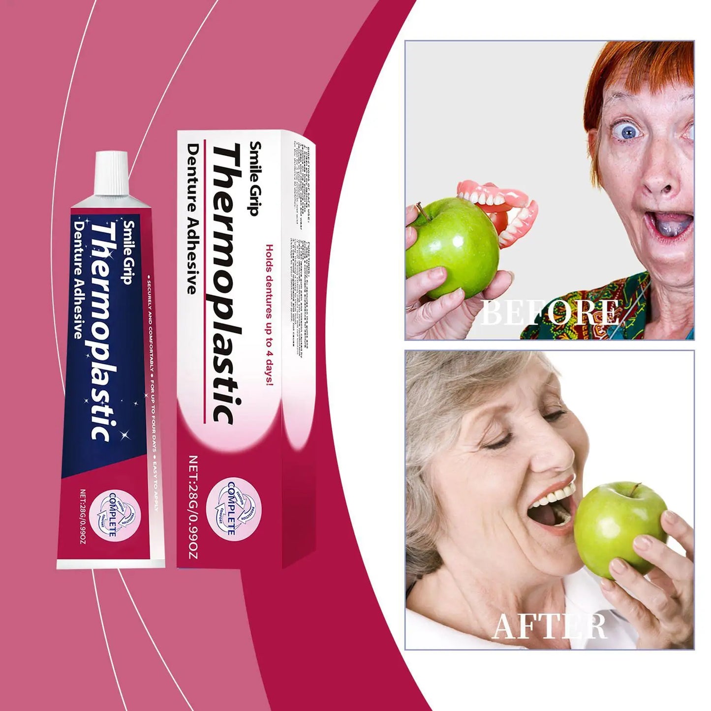 Thermoplastic Denture Adhesive 28g Denture Grip Adhesive Long-Lasting Soft Reliner Tooth Glue for Daily Women Men Adults