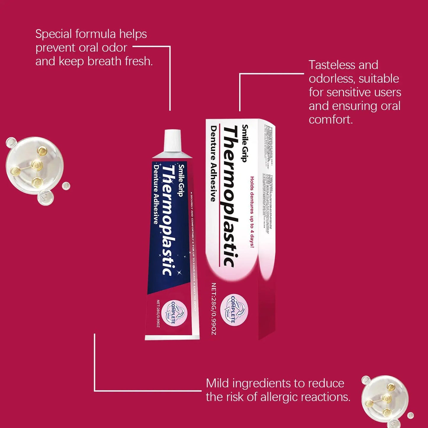 Thermoplastic Denture Adhesive 28g Denture Grip Adhesive Long-Lasting Soft Reliner Tooth Glue for Daily Women Men Adults