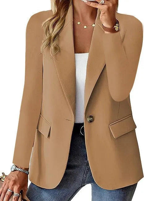 Europe and The United States Fashion Solid Color Single Button Suit Jacket, Women's Autumn Leisure Slim Small Suit with Pockets