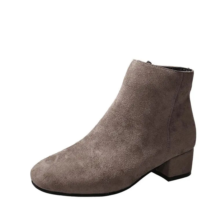 Women Suede Ankle Boots Chunky Heels Autumn New Fashion Mid-heel Shoes Women Trend Snow Boots Elegant Walking Goth Botas Mujer
