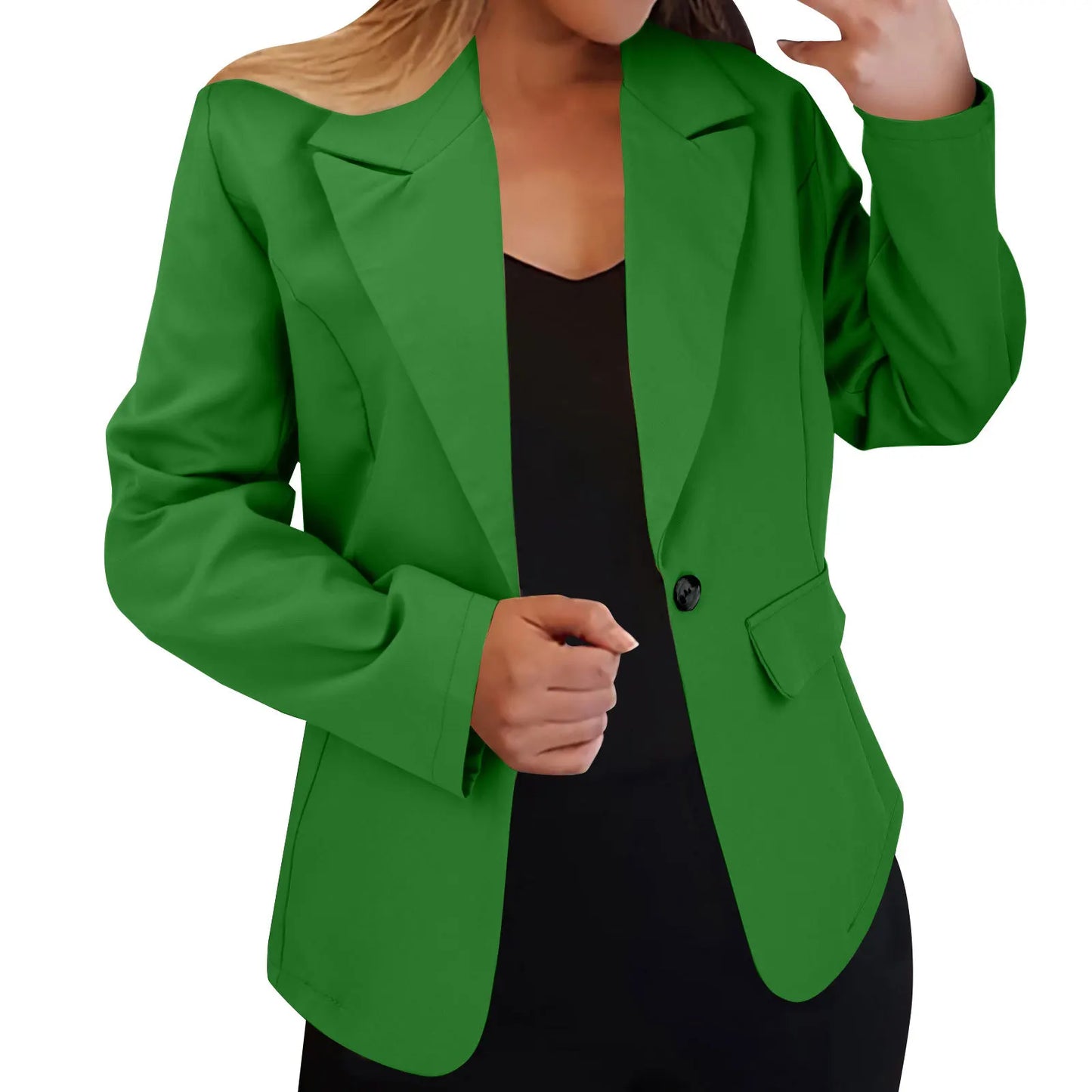 Europe and The United States Fashion Solid Color Single Button Suit Jacket, Women's Autumn Leisure Slim Small Suit with Pockets