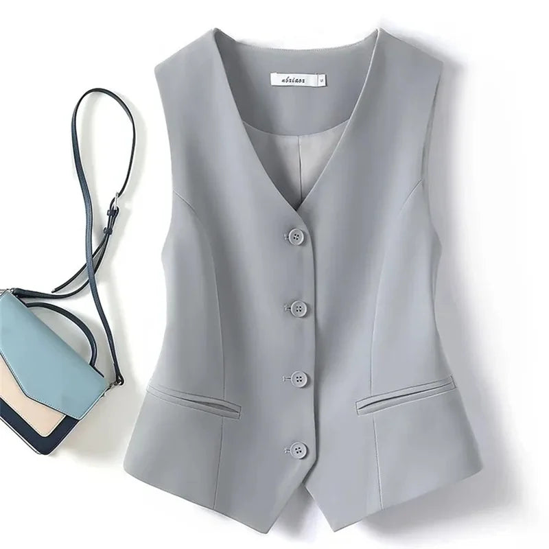 Women's Vest Suit and Vest 2025 Spring Autumn New Slim Fit Outfit Layup for Women's Kam Shoulder Short Sleeveless Blazer Summer