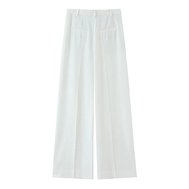Willshela Women Fashion Solid Front Zipper Pleated Straight Pants Vintage High Waist Full Length Female Chic Lady Trousers