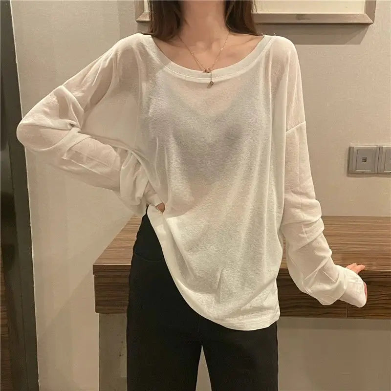 Breathable M-4XL T-shirts Women Loose Thin Summer Sun-proof Chic Ulzzang Leisure Korean Fashion Clothing O-neck Tops Harajuku