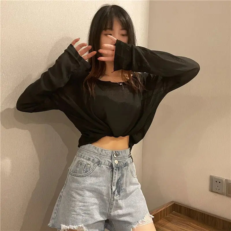 Breathable M-4XL T-shirts Women Loose Thin Summer Sun-proof Chic Ulzzang Leisure Korean Fashion Clothing O-neck Tops Harajuku