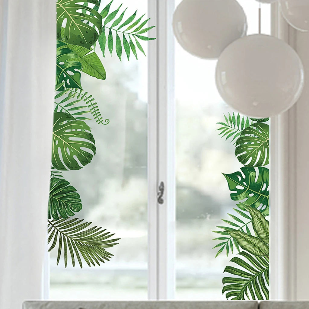 Tropical Plant Leaves Wall Stickers Nordic Rainforest Green Plants Window Decal DIY Mural for Children's Room Home Decoration