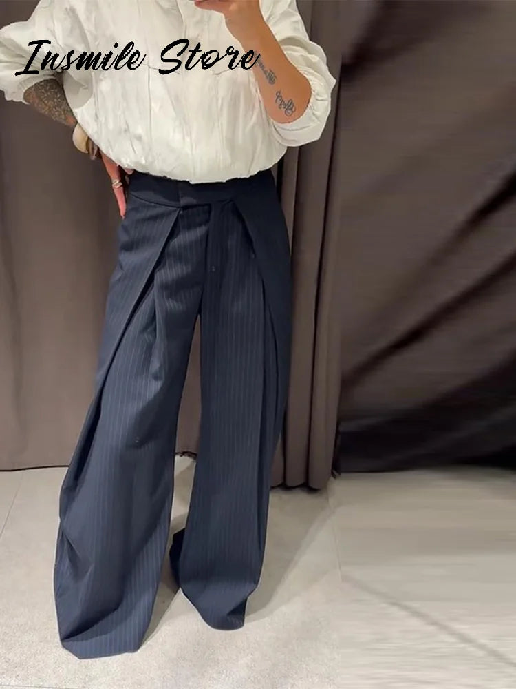 Chic Ripped Zipper Blue jeans Women Low Waist Pocket Female Wide Leg Denim Pants 2025 Autumn Loose Street Lady Trousers New