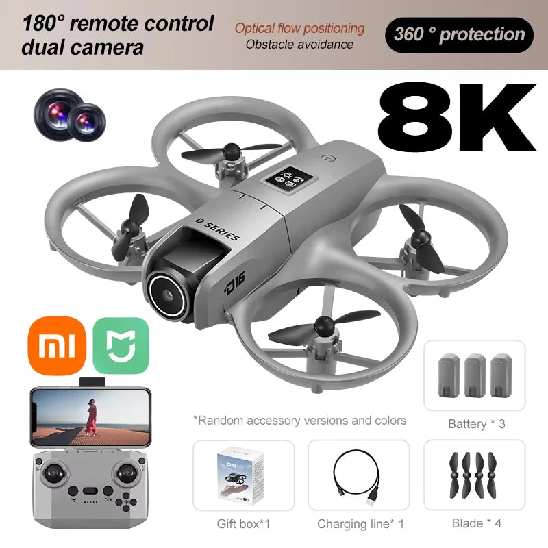 Xiaomi D16 Drone HD Dual Camera 8K Profesional Aerial 3 Battery Brushless Motor Optical Flow GPS Positioning Avoidance Drone TOP