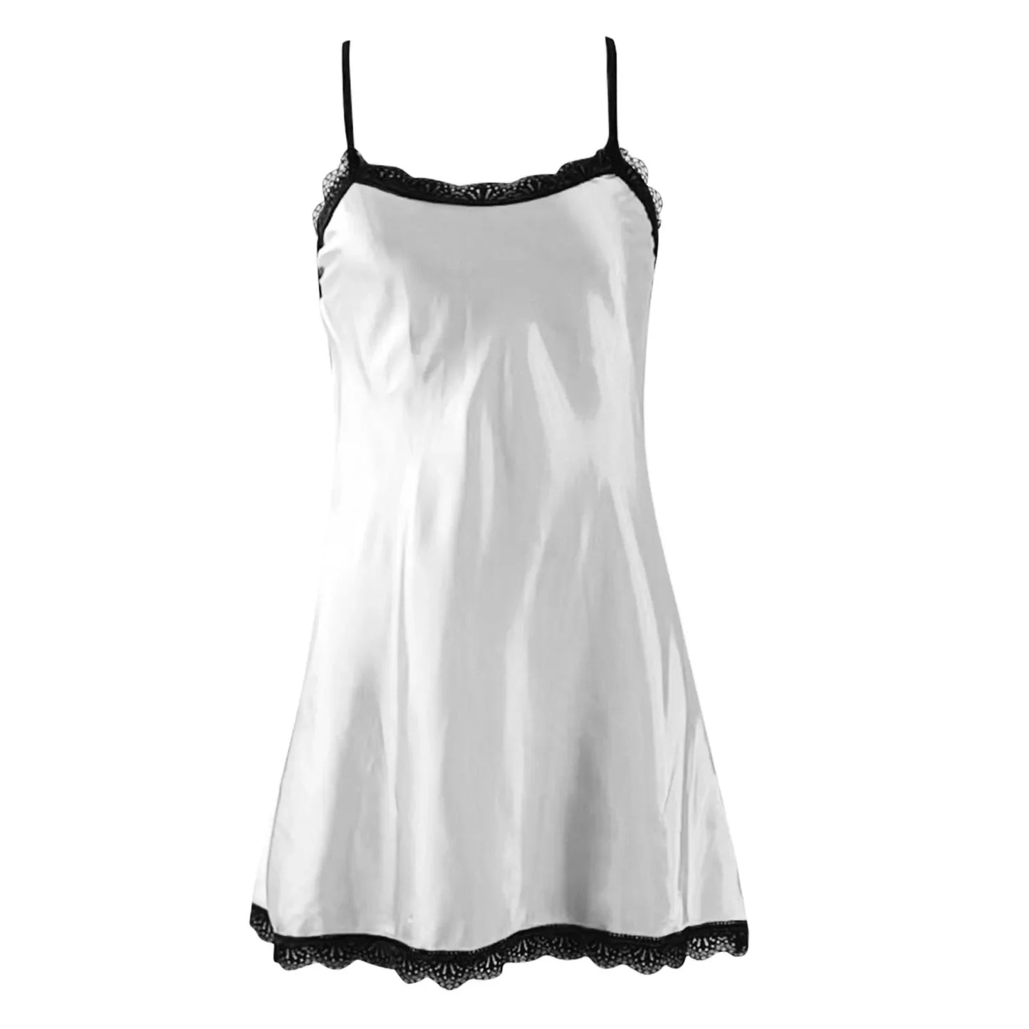 White Sexy Lace V Neck Lingerie Night Dresses Women Satin Silk Sleepwear Strap Sleeveless Night Gown Nightdress Pajamas
