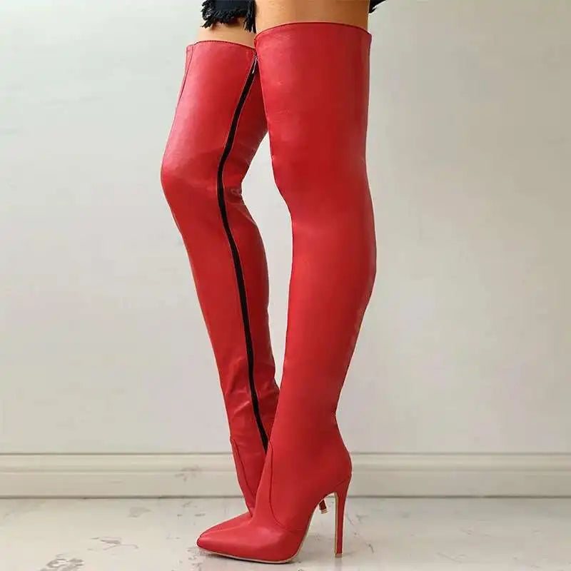 Autumn/Winter Women's Boots Sexy High Heels Slim Over The Knee Boots Pointed Side Zipper Large Size 34-47 Long Boots