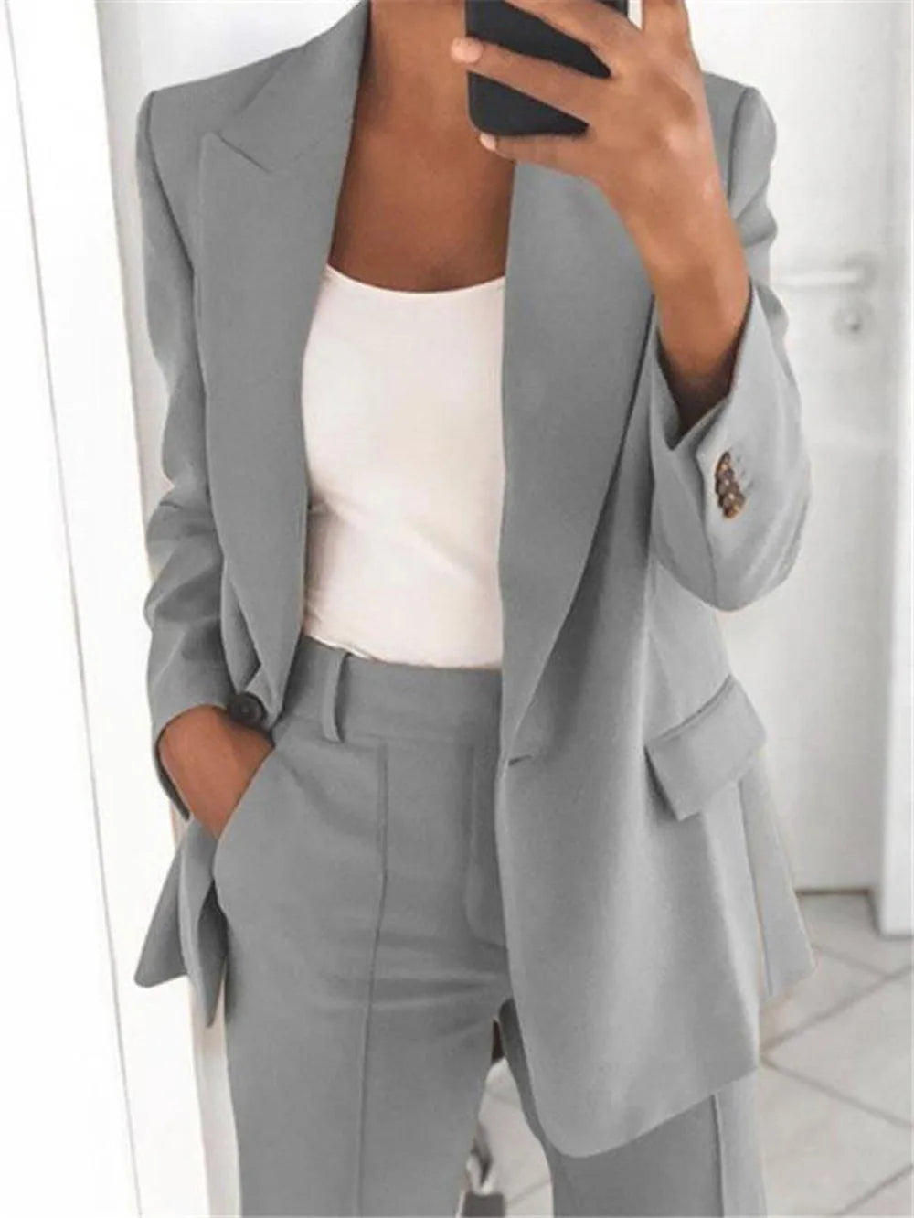 Casual Long Sleeve Suit Coat Pants Set Office Lady Spring Autumn Solid Blouse Trouser Two Piece Set Women Outfit 2023 Tops