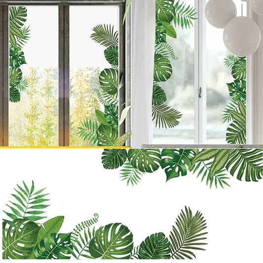 Tropical Plant Leaves Wall Stickers Nordic Rainforest Green Plants Window Decal DIY Mural for Children's Room Home Decoration