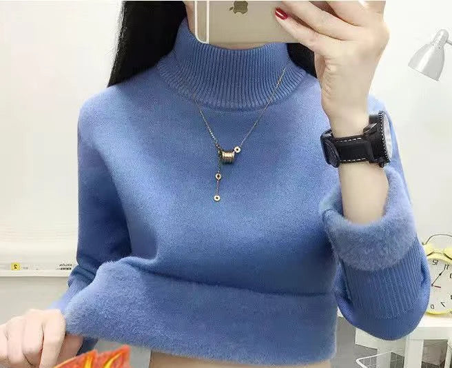 Winter Thicken Half Turtleneck Sweater Women Pulls Oversized 4xl Sueter Warm Knit Tops Velvet Lined Slim Soft Knitwears Pullover
