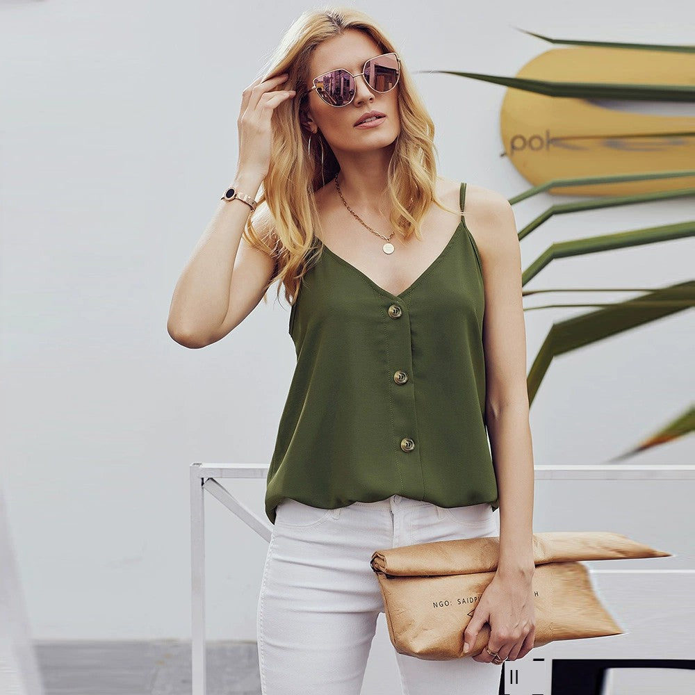 European Style Sexy Sleeveless Vest Suit V Neck T-shirt Sling