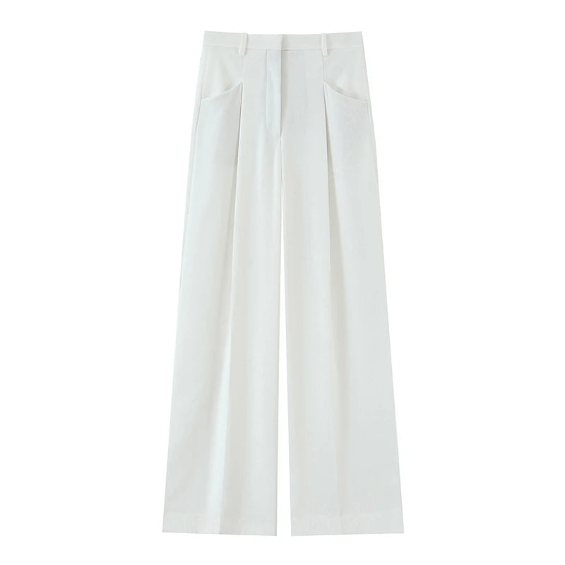 Willshela Women Fashion Solid Front Zipper Pleated Straight Pants Vintage High Waist Full Length Female Chic Lady Trousers