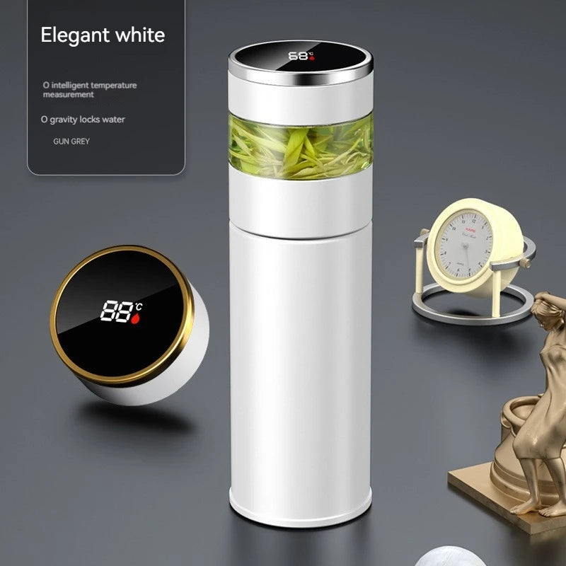 Tea Infuser Vacuum Flask Temperature Led Display 450Ml Insulated Cup Stainless Steel Tumbler Thermos Bottle Travel Coffee Mug